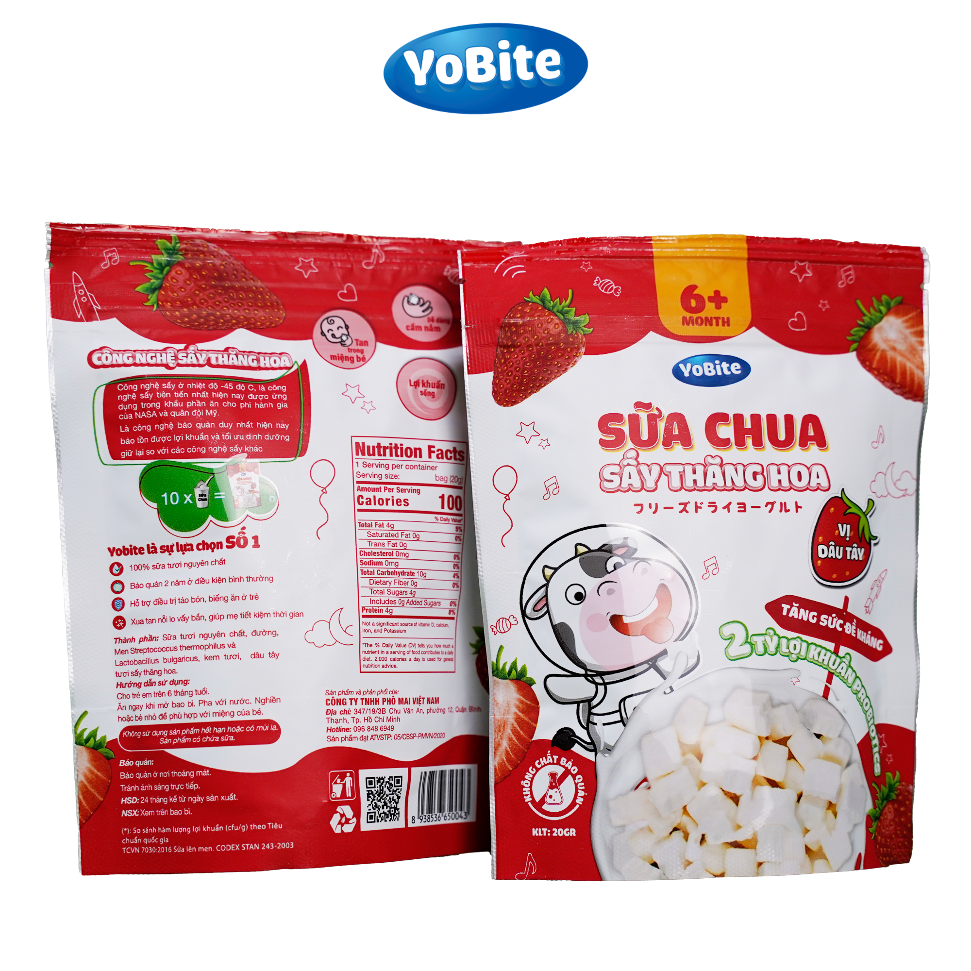  Sữa Chua Sấy Khô Cho Bé - YoBite Kids - Vị Dâu Tây - 20gr - Túi Zip 