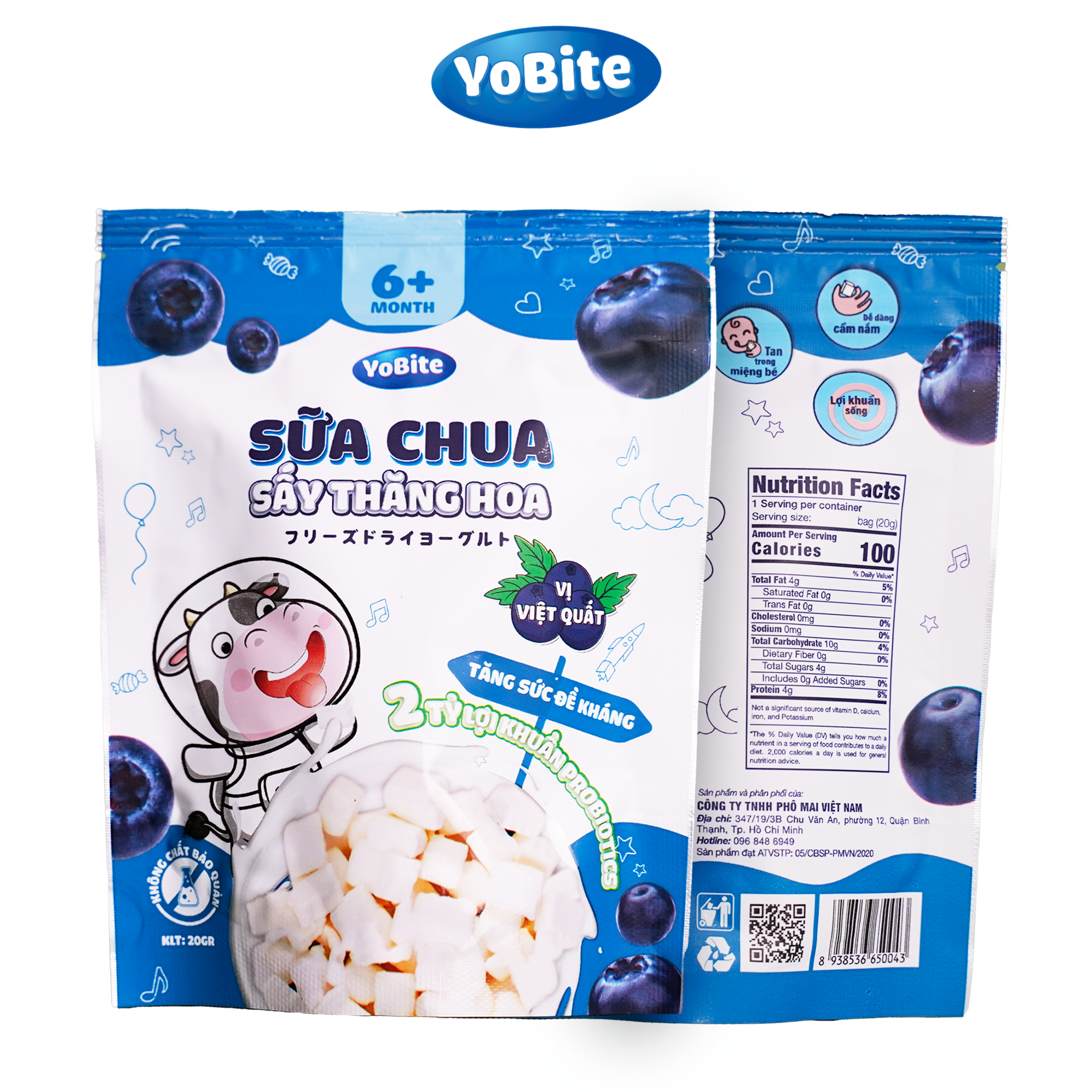  Sữa Chua Sấy Thăng Hoa YoBite - Vị Việt Quất - 20gr 