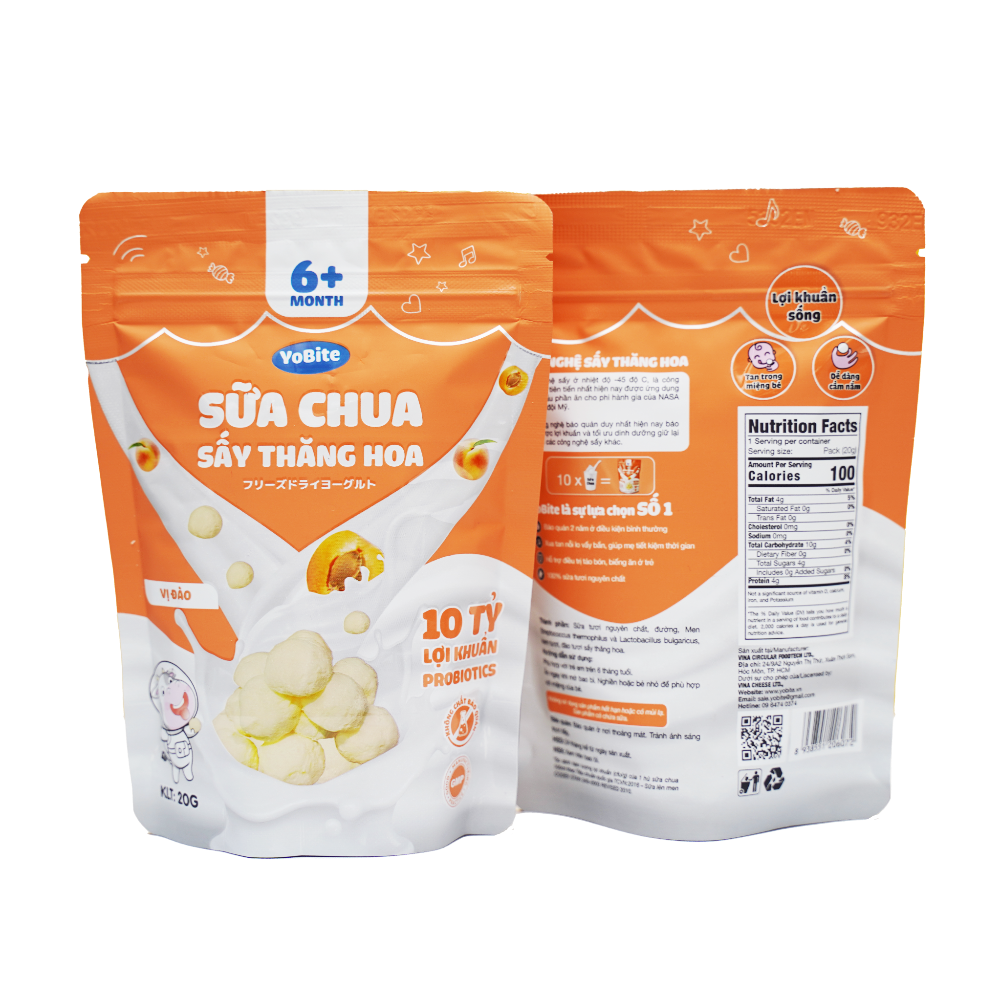  Sữa Chua Sấy Khô Cho Bé 20gr - Vị Đào - Phiên Bản Mới 