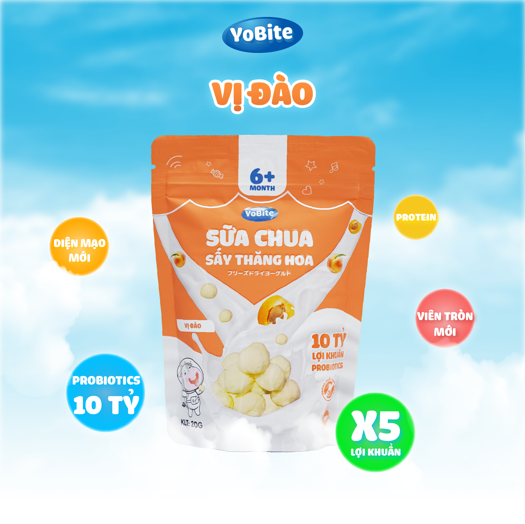  Sữa Chua Sấy Khô Cho Bé 20gr - Vị Đào - Phiên Bản Mới 