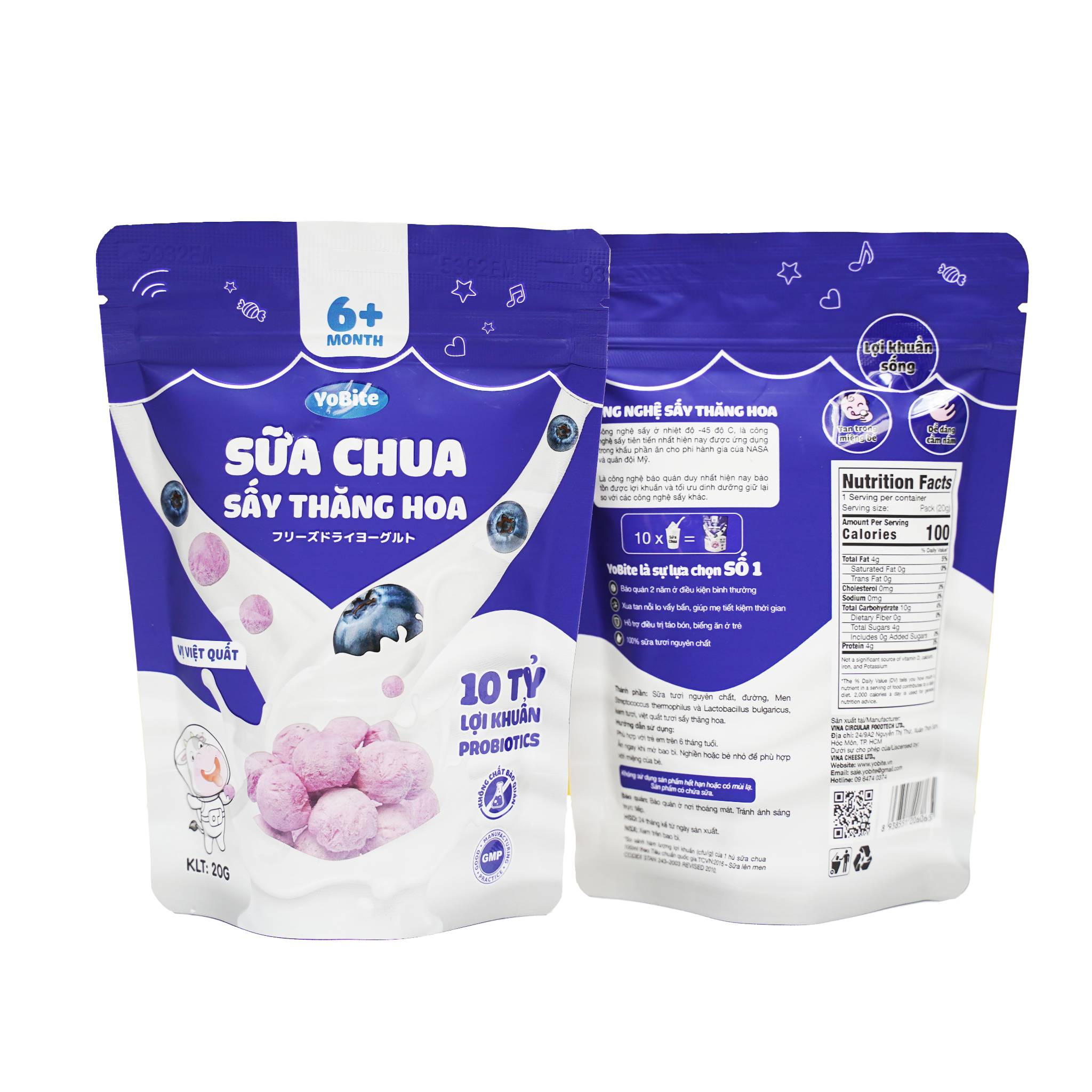  Sữa Chua Sấy Khô Cho Bé 20gr - Vị Việt Quất - Phiên Bản Mới 